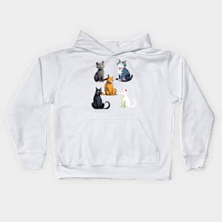 Five sitting cats Kids Hoodie